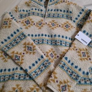 Sonoma Cream Sherpa Pullover with Blue and Yellow Accents
